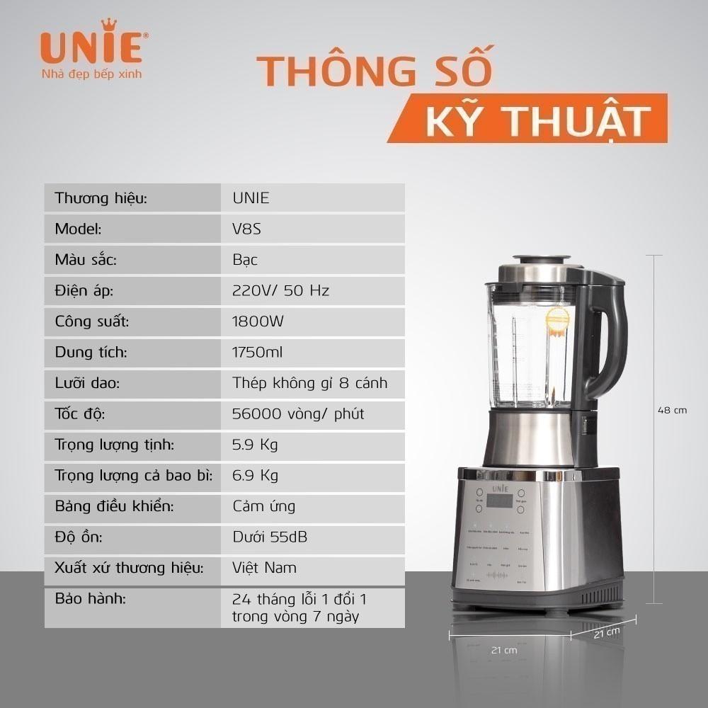 Máy làm sữa hạt xay nấu UNIE V8S công suất 1800W dung tích 1.75L - Hàng chính hãng