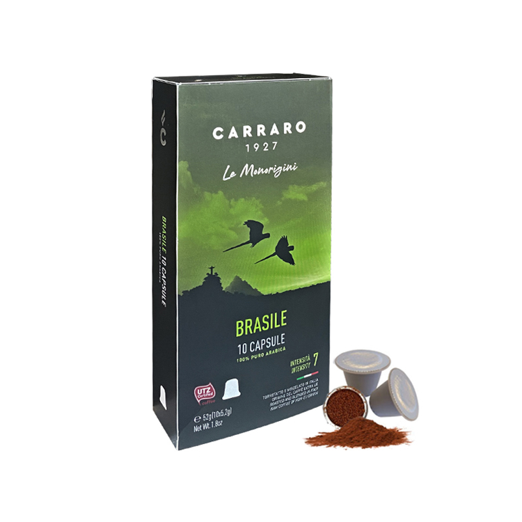 Combo 12 hộp cà phê viên nén Carraro Single Origin Brasile - Tương thích với máy capsule Nespresso
