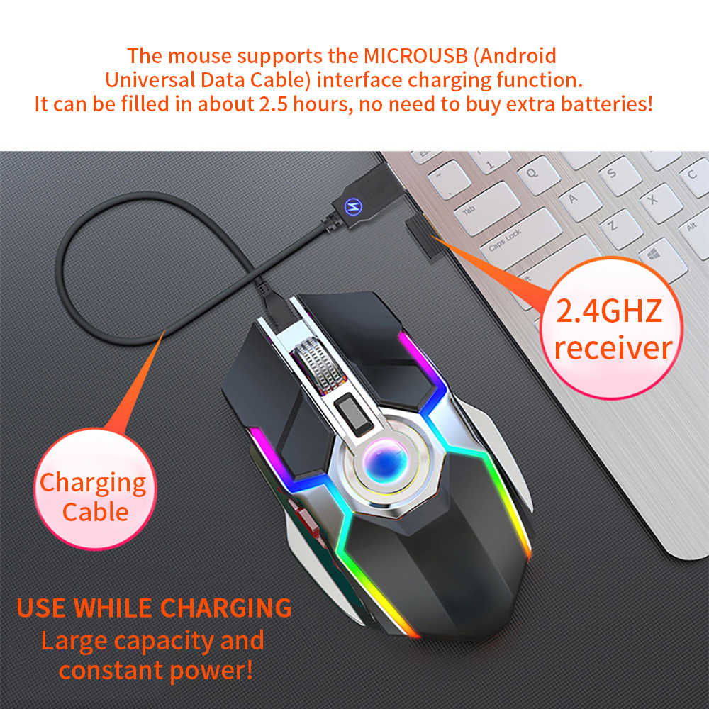 Chuột A5 Không Dây Chơi Game Sạc Pin Im Lặng Ergonomic 7 Phím Đèn Nền RGB 1600 DPI Chuột Cho Game Thủ Chuyên Nghiệp