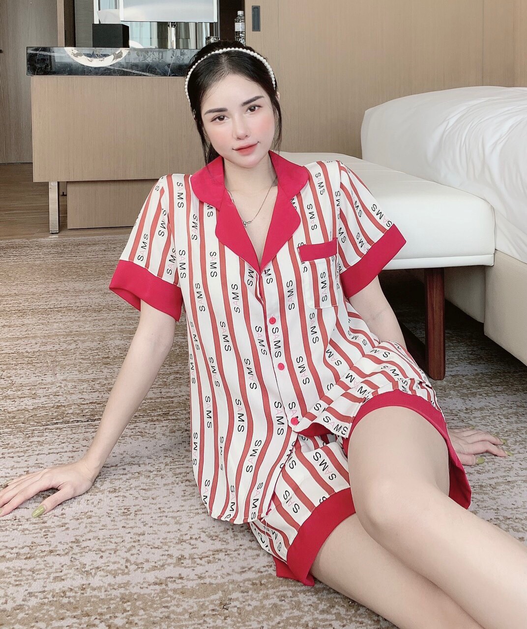 Đồ bộ nữ pijama mặc nhà dễ thương lụa ngủ áo cộc quần đùi cao cấp