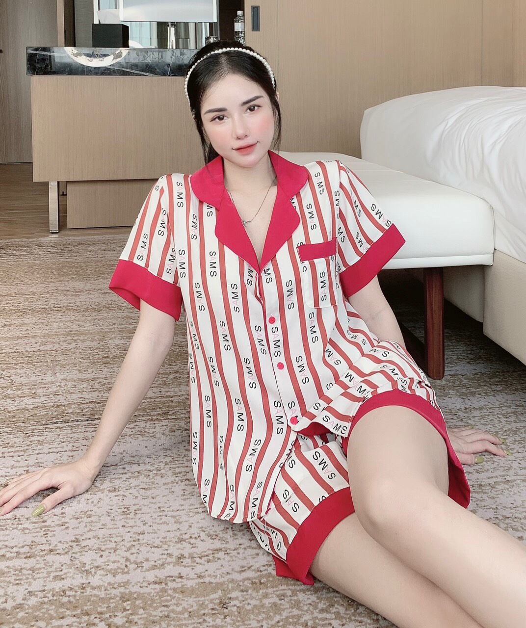 đồ bộ nữ pijama mặc nhà dễ thương lụa ngủ áo cộc quần đùi cao cấp