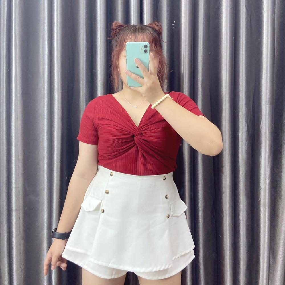 Áo thun bigsize nữ tay nắn kiểu xoắn ngực chất gân tăm co giãn phom rộng 60-92kg G100