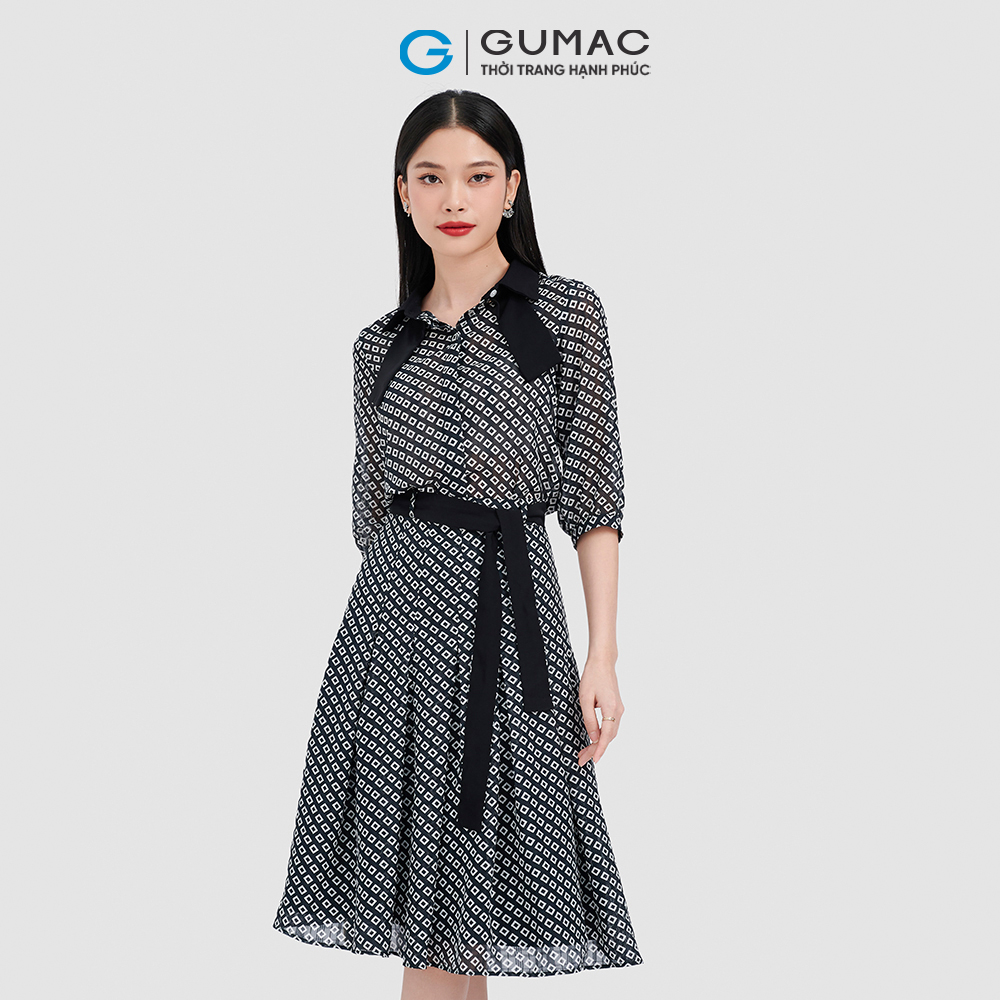 Áo sơ mi nữ GUMAC AC10082 phối cổ và dây nơ thanh lịch