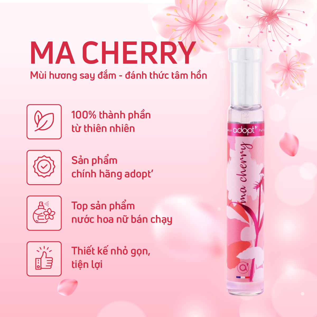 Nước hoa giá rẻ,nước hoa chính hãng cao cấp hương thơm dịu ngọt chính hãng thơm lâu Ma Cherry dung tích 30ml