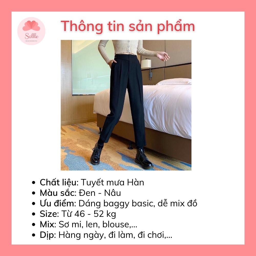 Quần baggy vải nữ cạp cao công sở đi học vạt chéo cách điệu độc đáo Sollle Hàn Quốc