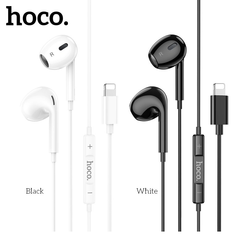 Tai nghe cho Iphone chân dẹt cao cấp Hoco. M111 Max/Pro hỗ trợ nghe gọi mic đầy đủ, cắm dùng trực tiếp không cần kết nối bluetooth - Hàng chính hãng