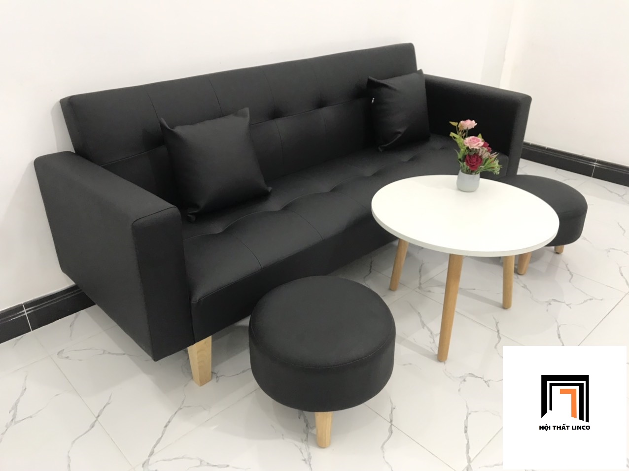 Bộ bàn ghế sofa giường nằm màu đen nhiều kích cỡ