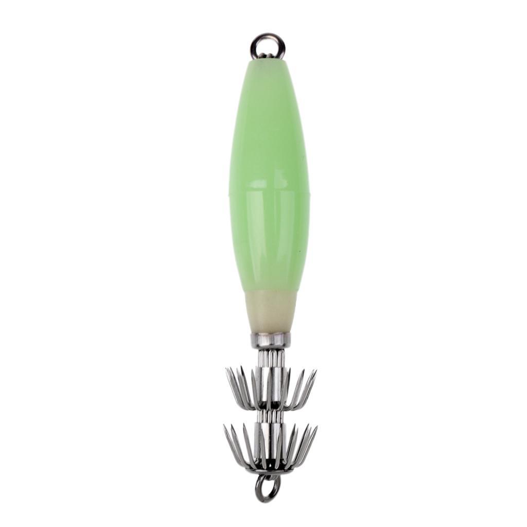 9.5cm / 3.7inch Luminous Squid Hook Umbrella Wood Shrimp Luminated Sea Fishing Fluorescent Squid Cuttlefish Sleeve Jig Fishing Lure