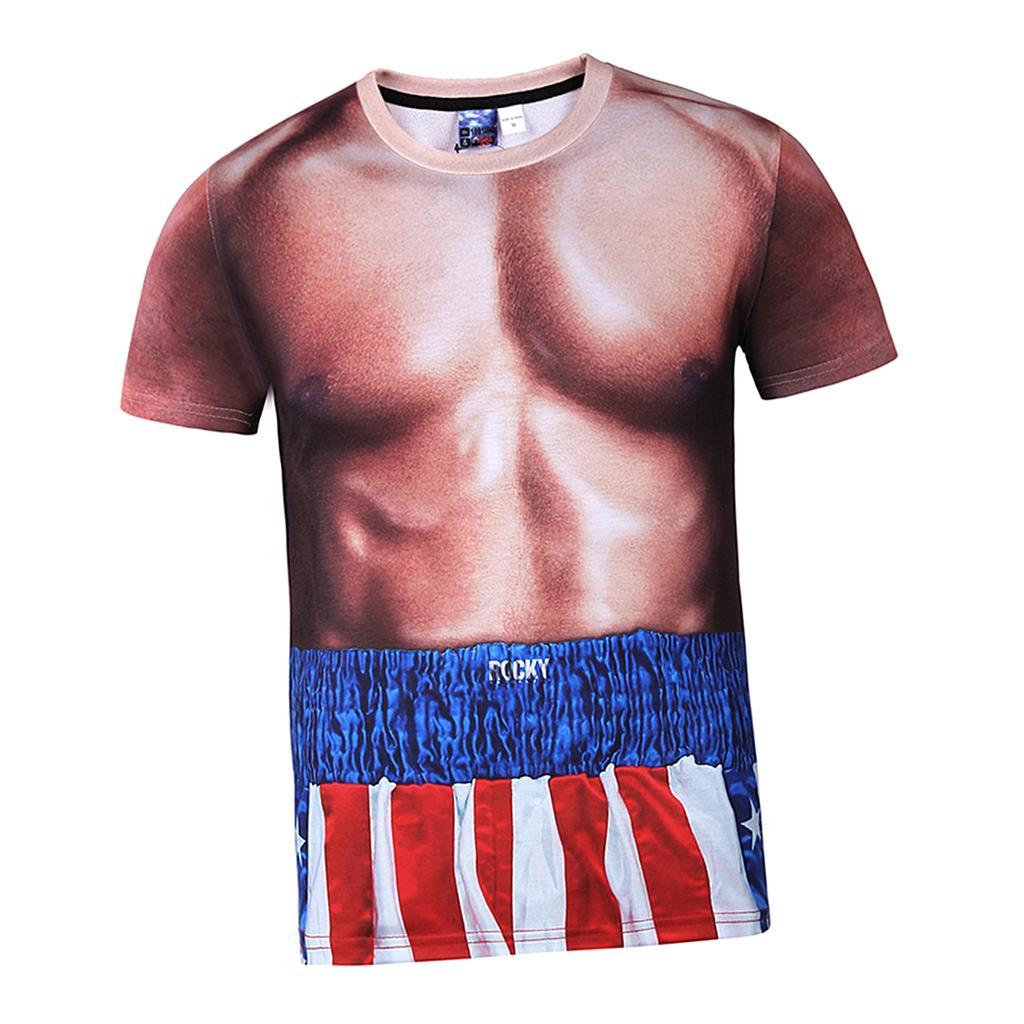 Funny American Style T-Shirt Men Summer 3D Print Crew Neck Short Sleeve Muscle Man Tee M-3XL