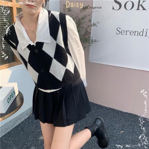 Áo Ghile Len Nữ Sọc Caro Áo Len Không Tay Basic Phong Cách Hàn Quốc - Mã AOL006
