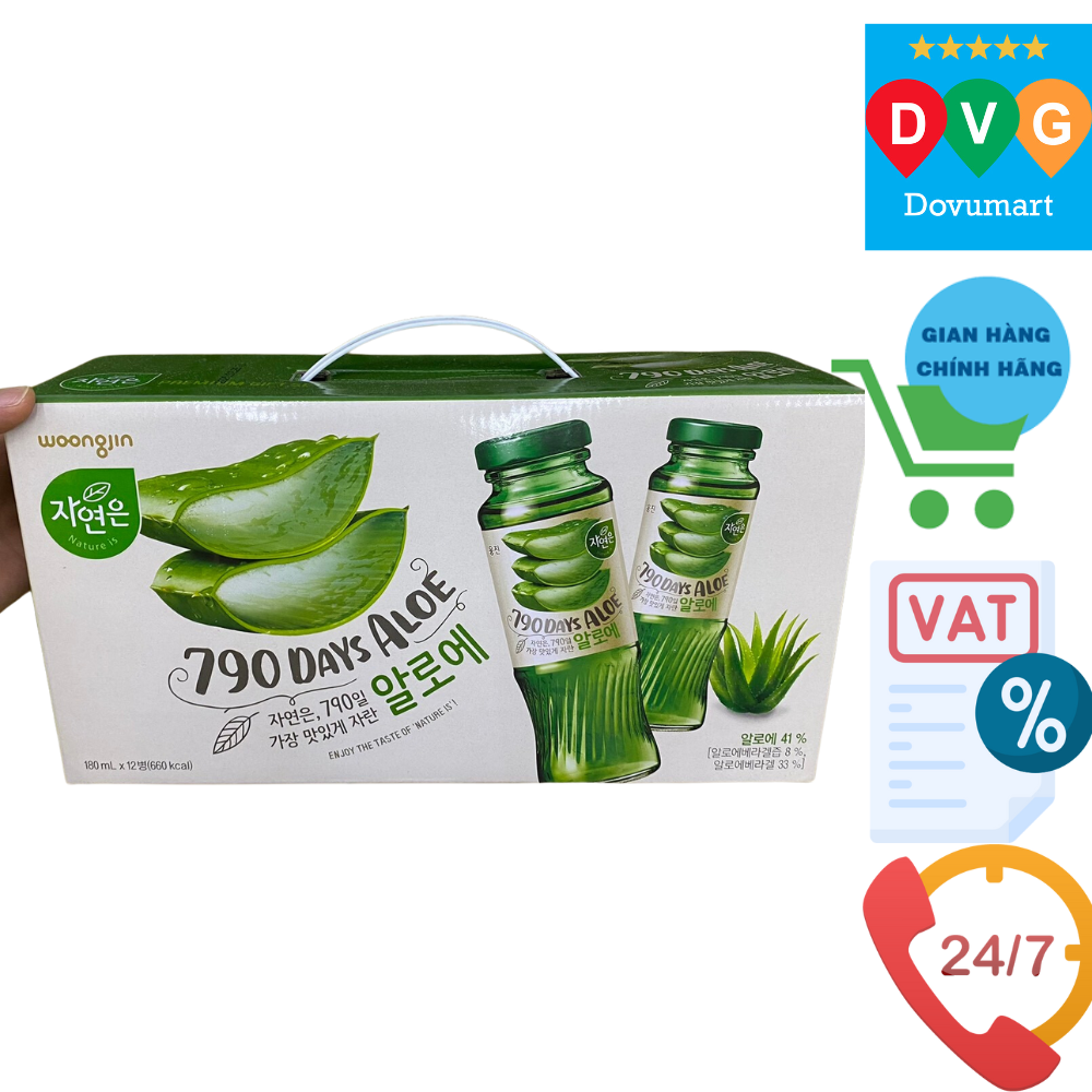 Xách 12 Chai Nước Nha Đam Lô Hội Woongjin Hàn Quốc 180ML / 웅진) 자연은 알로에 180ML