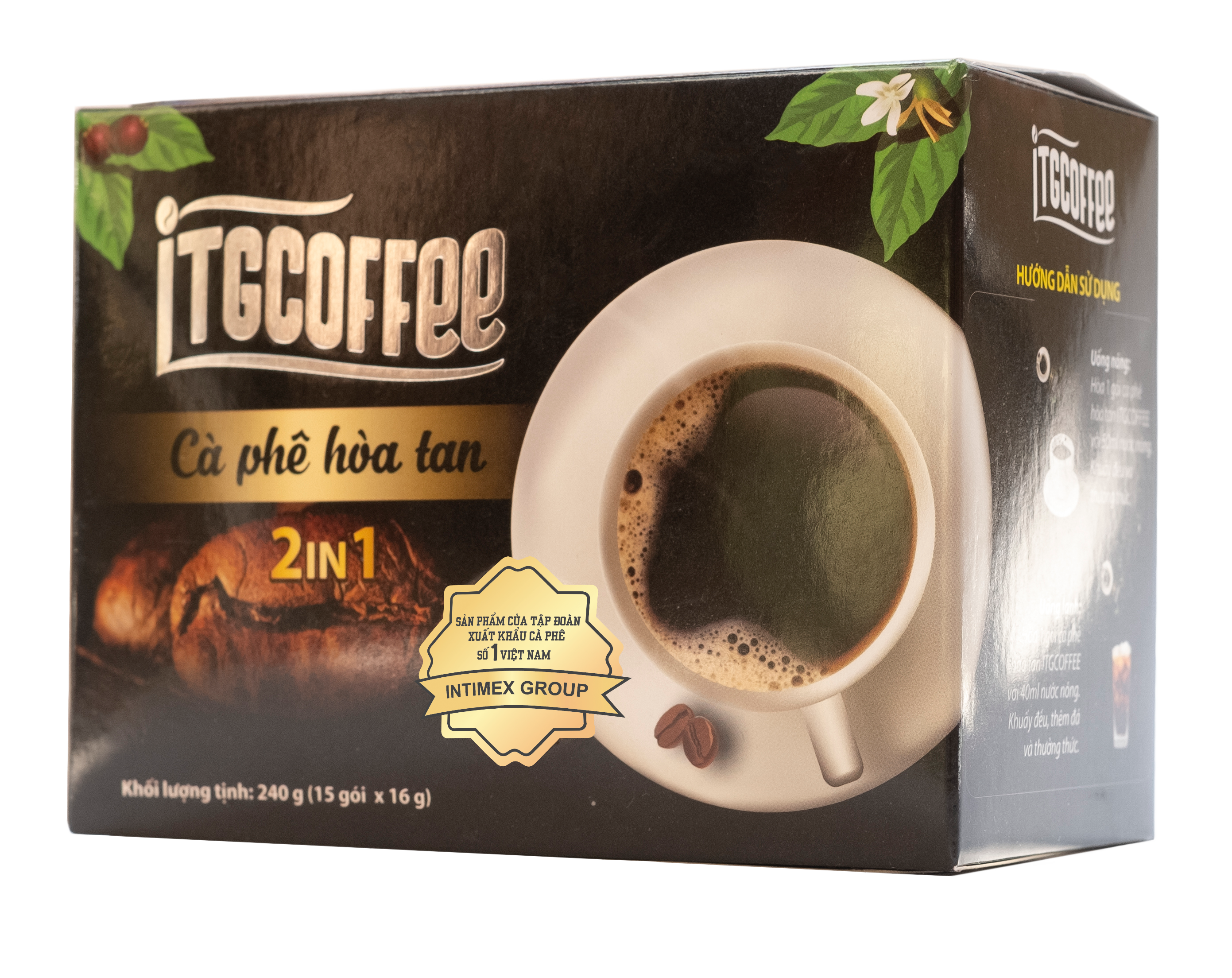 COMBO 2 HỘP CÀ PHÊ HÒA TAN ĐEN ITGCOFFEE 2IN1 (Hộp 15 gói x 16g)