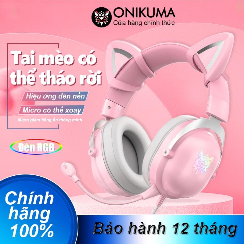 ONIKUMA X11 tai nghe chơi game chụp tai màu hồng với tai mèo có thể tháo rời dành cho PS5, PS4, Xbox [Hàng chính hãng