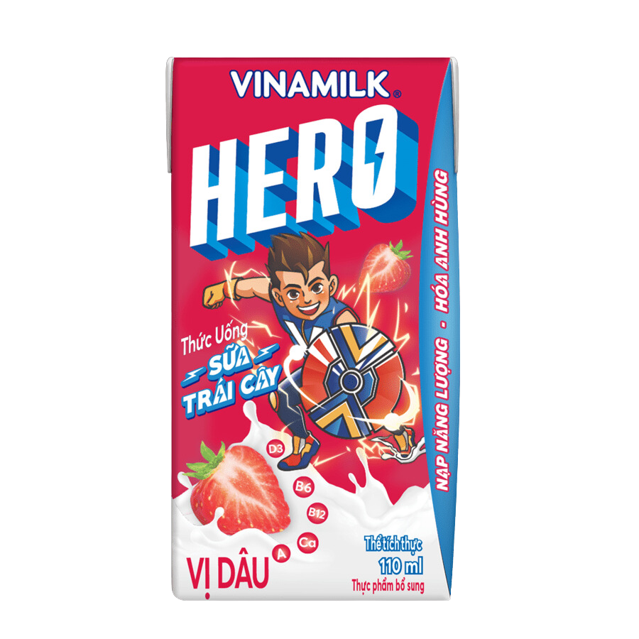 THỨC UỐNG SỮA TRÁI CÂY HERO VỊ DÂU - THÙNG 48 HỘP X 110ML