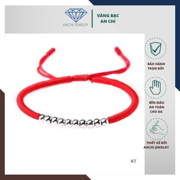 Vòng tay chỉ đỏ may mắn, vòng tay dây bện mix bi bạc Anchi jewelry