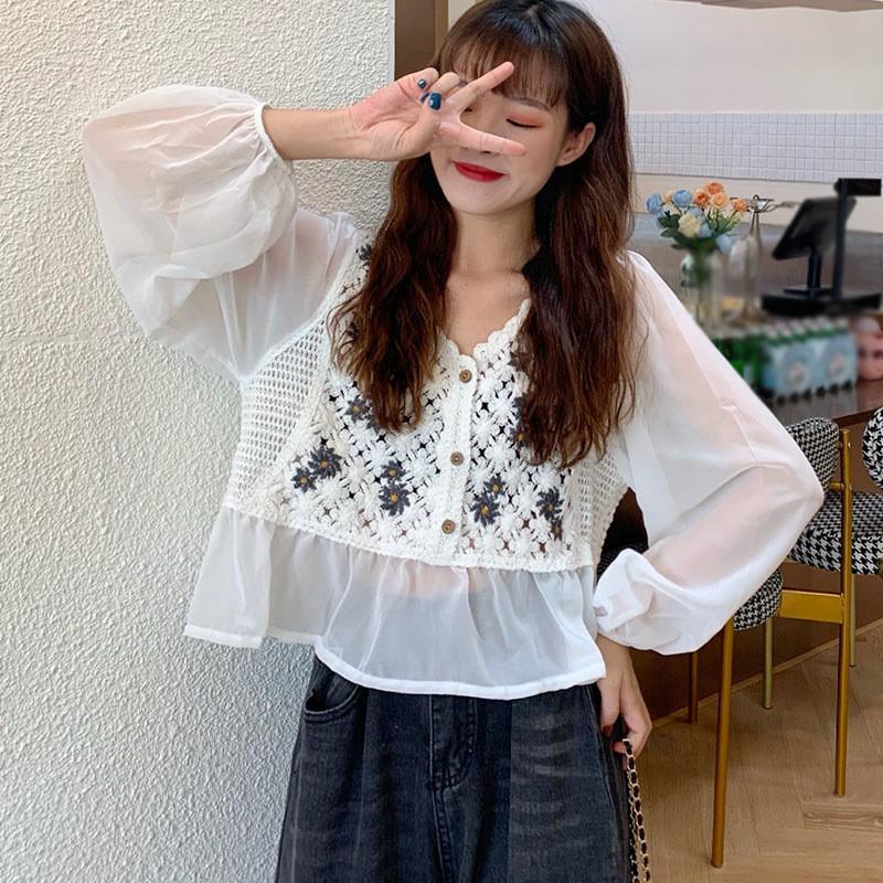 Áo kiểu vải voan tay dài xinh xắn thanh lịch dành cho nữ