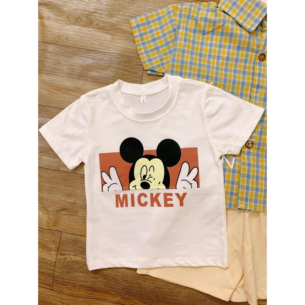 Set 3 chi tiết bộ sơ mi kẻ Mickey cho Bé trai đi học đi chơi