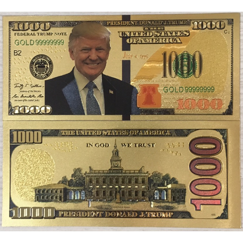 1000 USD Kỷ Niệm Donald Trump Vàng Plastic Seri 99999999