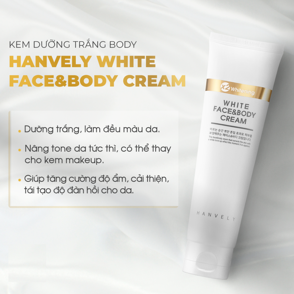 Kem Dưỡng Trắng Da Mặt Và Toàn Thân Hanvely White Face &amp; Body Cream 120ml