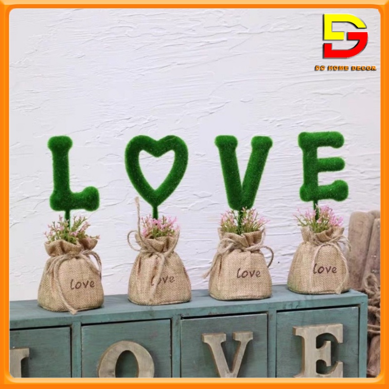 Bộ Chậu Cây Giả Thiết Kế Chữ HOME Chữ LOVE Trang Trí Và Làm Quà Tặng Cực Xinh DG-129