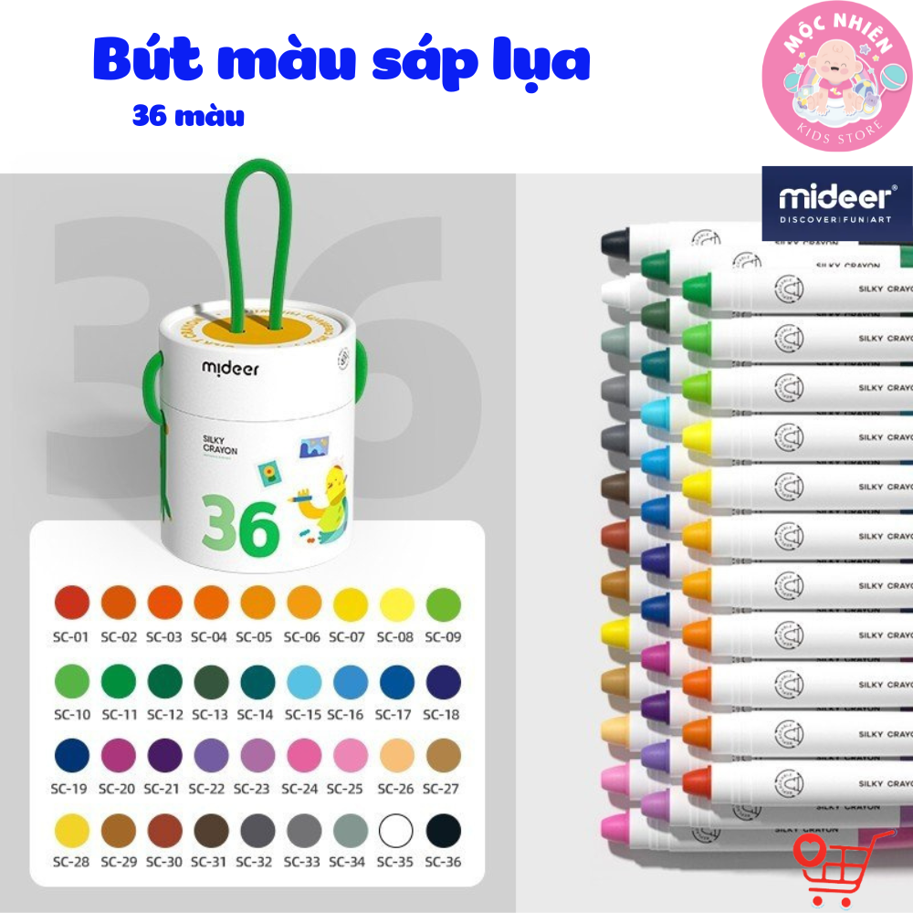Bút màu sáp lụa hữu cơ Mideer Silky Crayon 8-12- 24 và 36 màu - Dành cho bé từ 3 tuổi