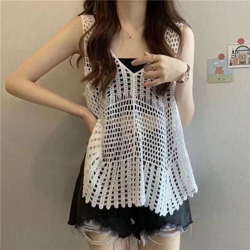[L2M] Áo LƯỚI len dệt kim ĐI BIỂN không tay loại 1 thời trang mùa hè xinh xắn
