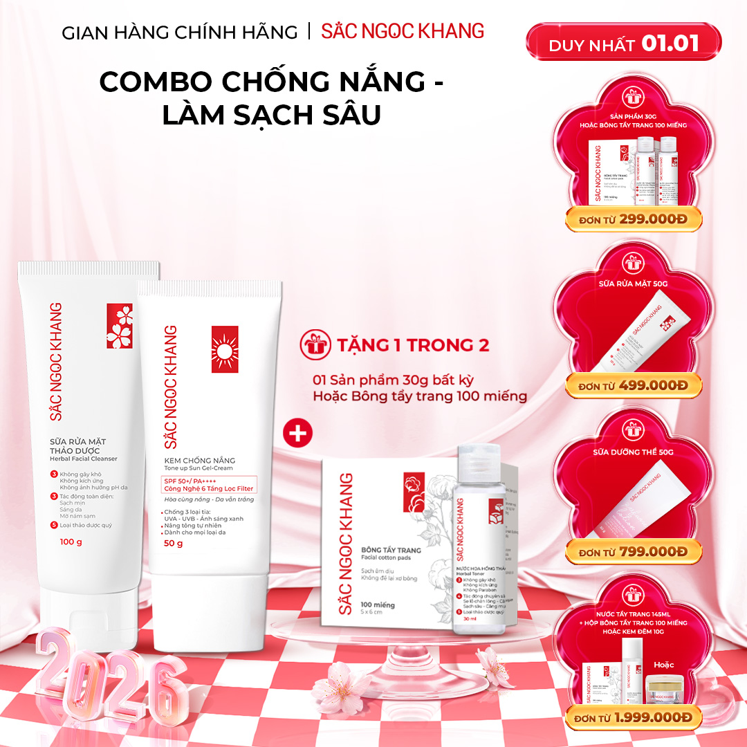 Bộ đôi giúp làm sạch và bảo vệ da Sắc Ngọc Khang Sữa rửa mặt 100g  Kem chống nắng 50g