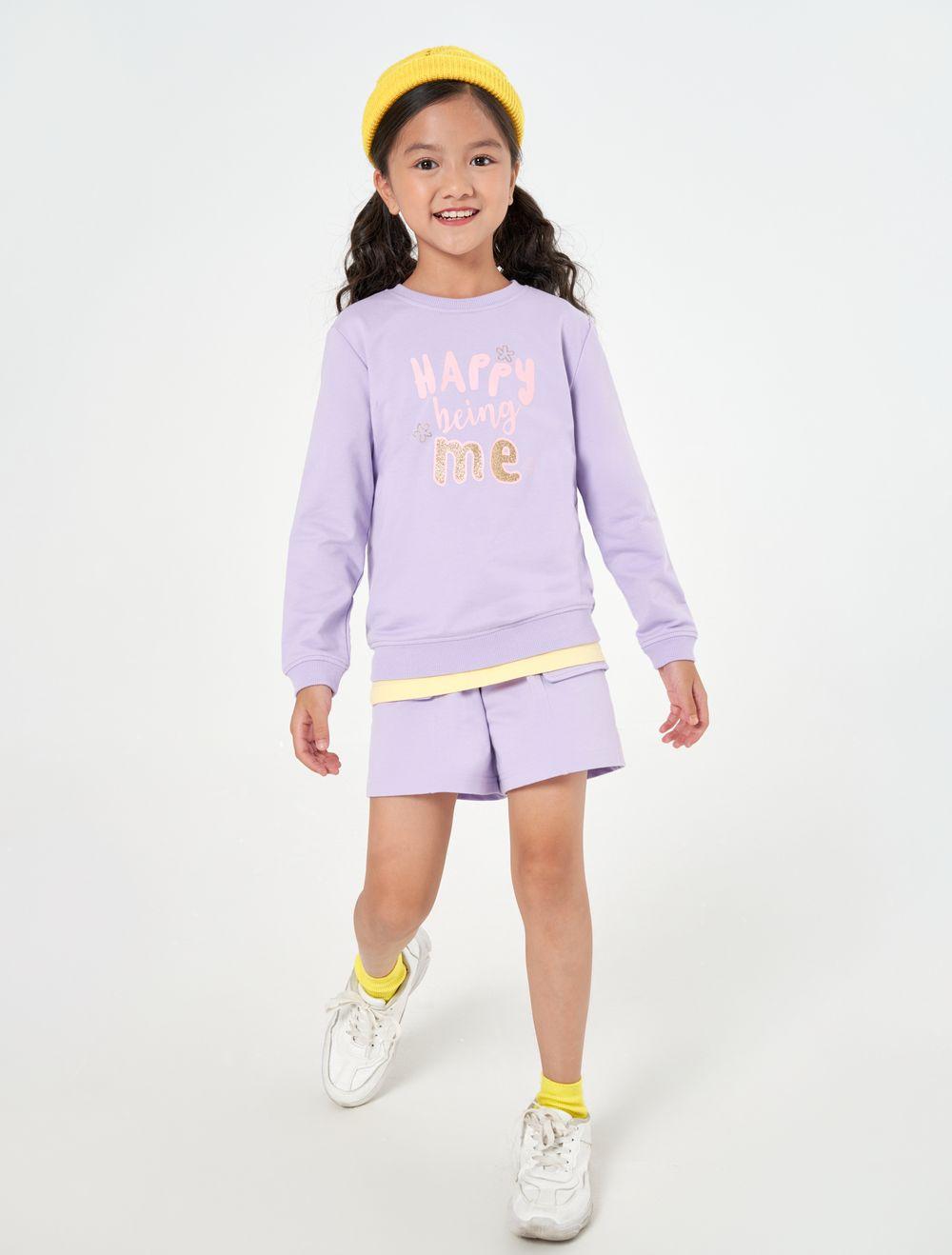Áo nỉ bé gái CANIFA Áo nỉ chất liệu cotton pha, bo cửa tay và gấu thân 1TW22W008