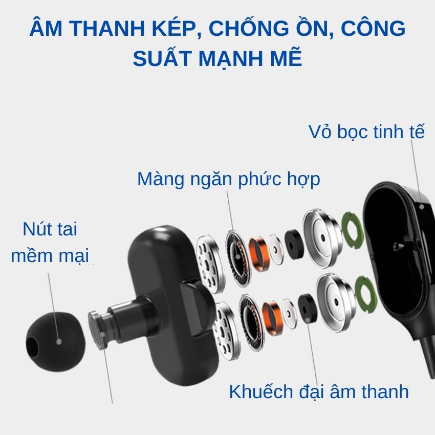 Tai nghe nhét tai có dây siêu bass chuyên nghe nhạc EDM chơi game âm thanh hd tích hợp micro chống ồn jack 3.5mm thiết kế công thái học