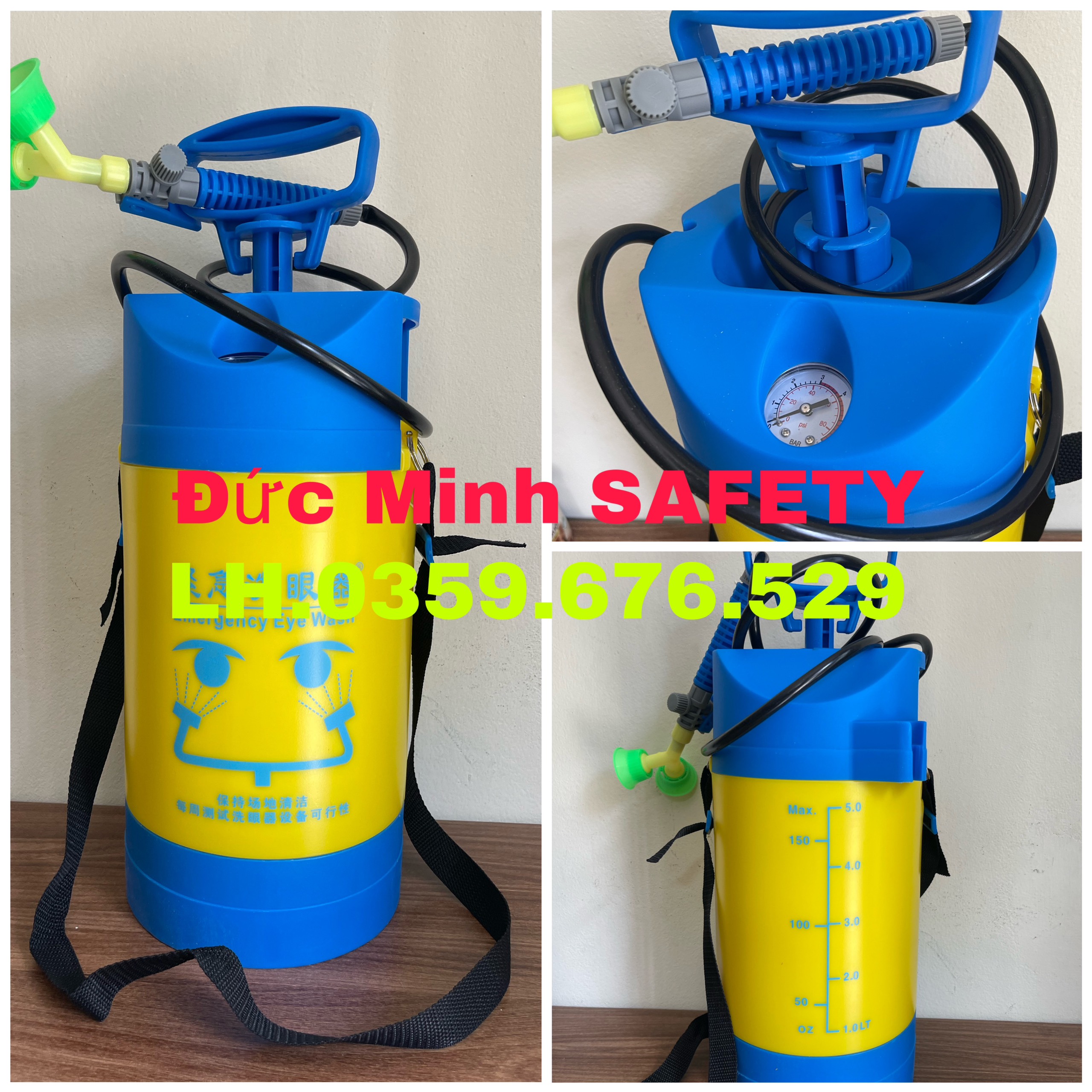 Bình rửa mắt di động cầm tay 5 lít, bồn rửa mắt cầm tay
