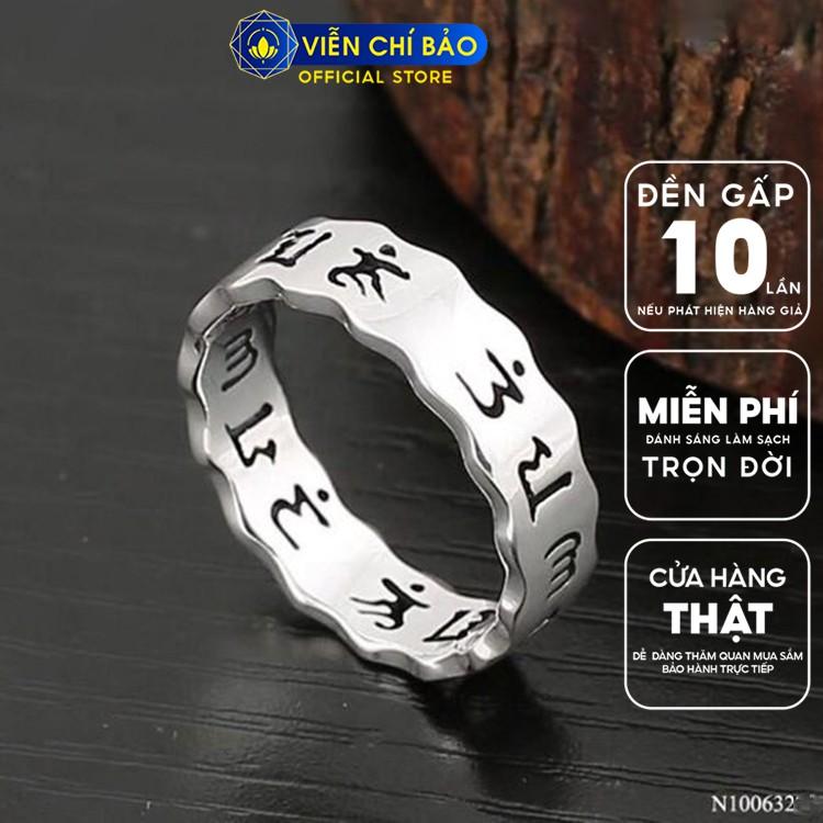 Nhẫn bạc nam nữ unisex Lục Tự Chữ Phạn Om Mani Padme Hum chất liệu bạc Thái 925 thương hiệu Viễn Chí Bảo N100382