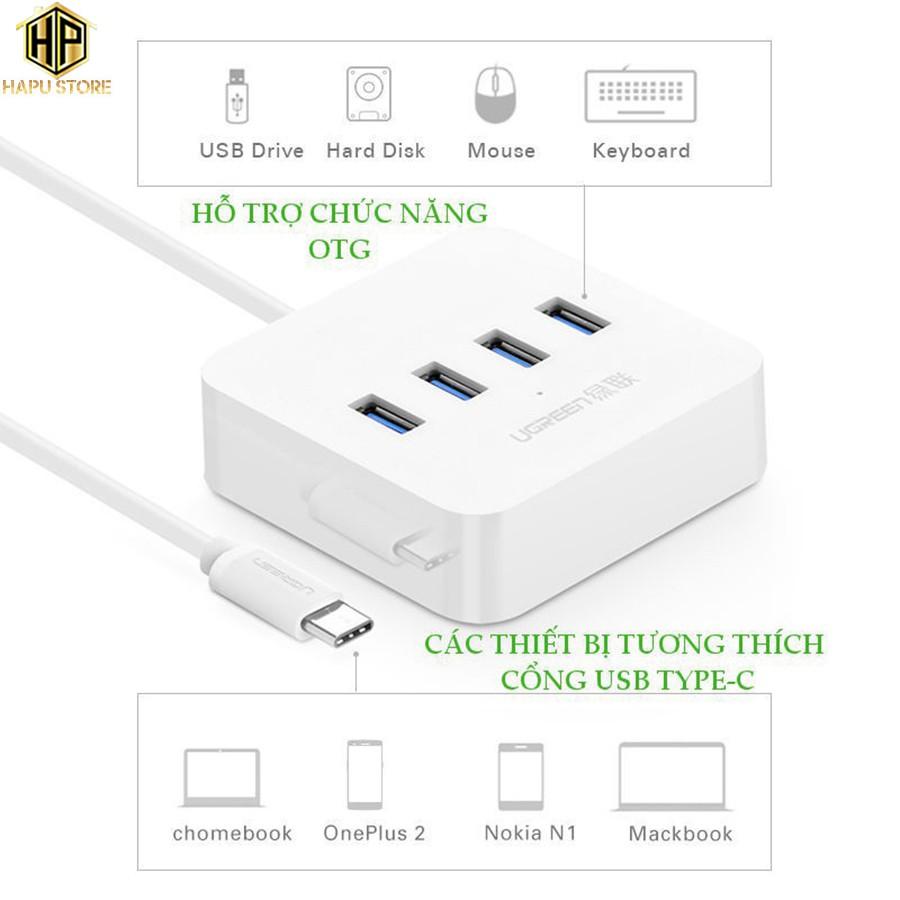 Cáp USB Type C ra 4 cổng USB 3.0 Ugreen 30316 - Hub chia USB chính hãng - Hàng Chính Hãng