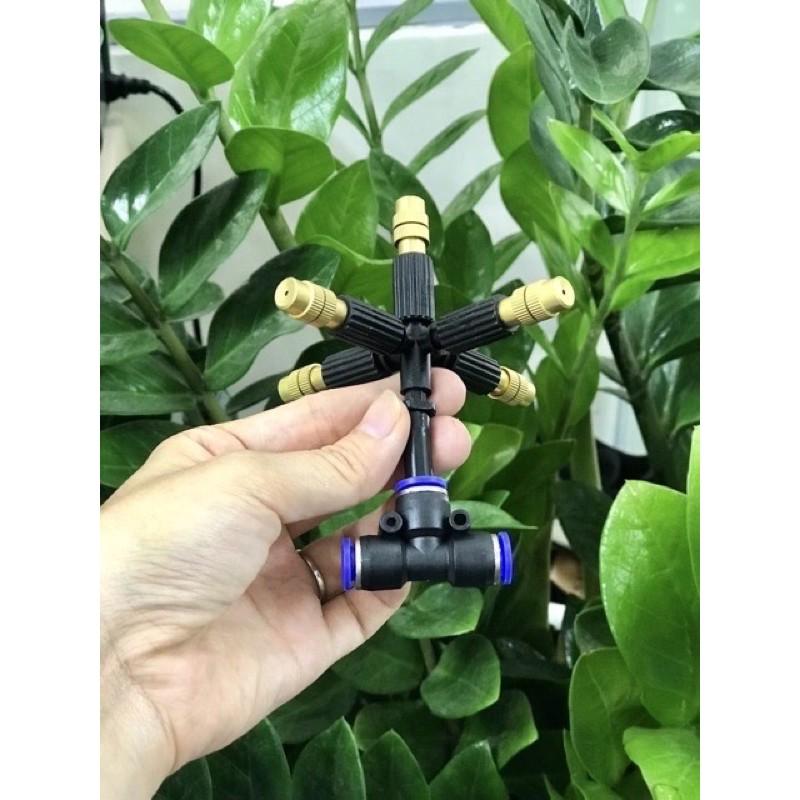 Bộ Béc Phun Sương 5 tia đồng chân nối Tê ống 8mm
