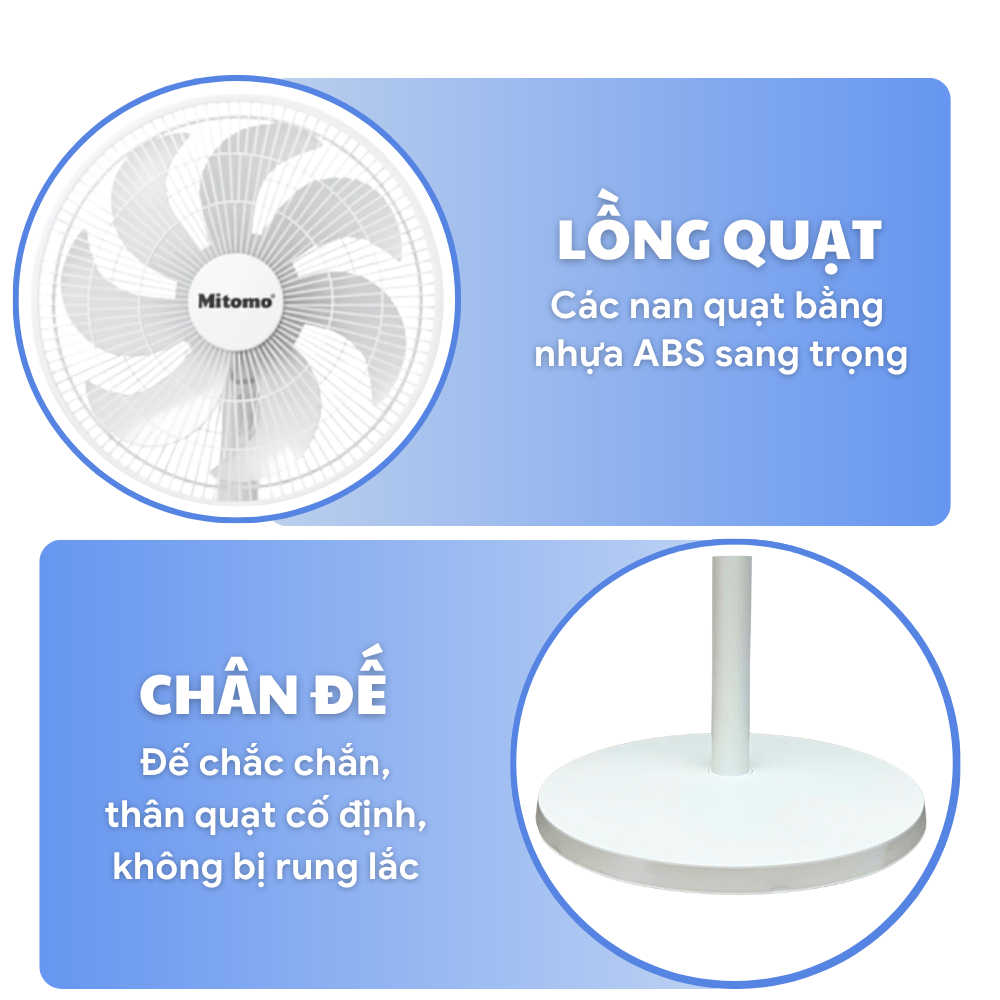Quạt đứng cao cấp Mitomo FCE-60AE MAX – Điều khiển phím cơ, 3 tốc độ gió hàng chính hãng