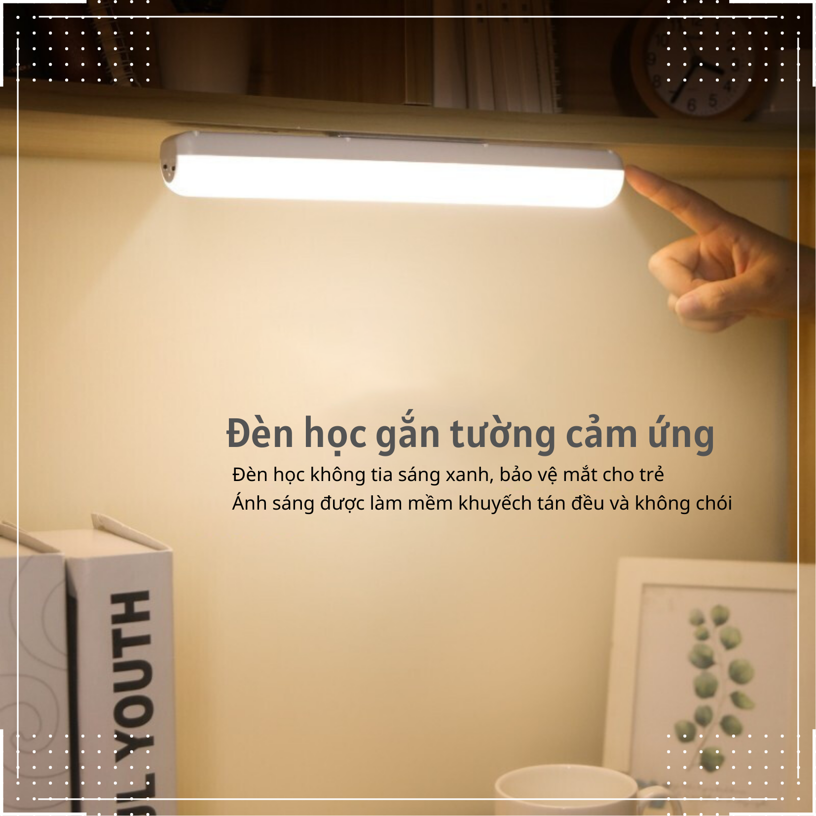 Đèn học gắn tường Cảm ứng Pin 2500 mAh 3 nhiệt độ màu Ánh sáng vô cấp