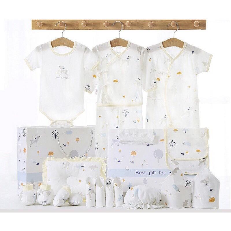 Hộp quà tặng set đồ sơ sinh dành cho bé trai và gái 19 chi tiết.