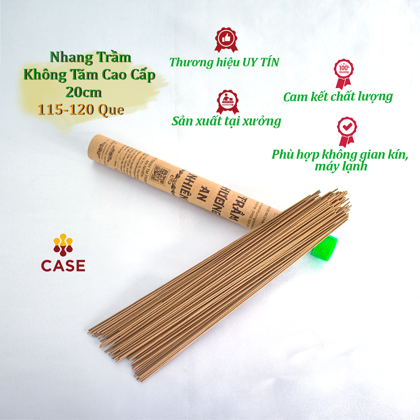 Nhang Không Tăm Trầm Hương An Nhiên, Trầm Hương Không Tăm Cao Cấp Thơm Phòng, Tẩy Uế KTCC Dài 20cm-20gr