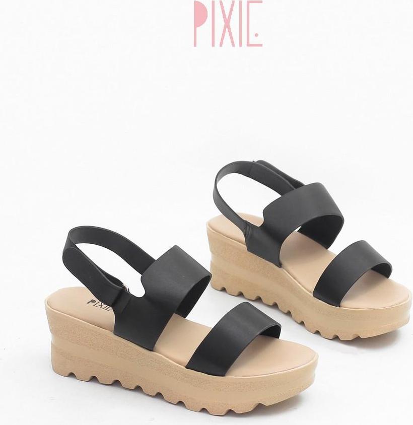 Giày Sandal Đế Xuồng 5cm Siêu Nhẹ Quai Ngang Màu Đen Pixie X425