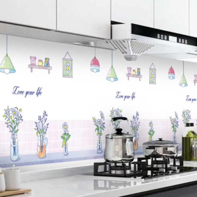 Cuộn 3 MÉT Decal giấy dán bếp tráng nhôm cách nhiệt khổ 60cm MẪU HOA CÚC TÍM