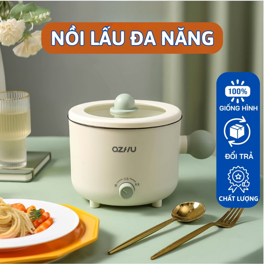 Nồi Lẩu Điện Đa Năng 2 NẤC NHIỆT Kèm Giá Hấp Có Tay Cầm Tiện Dụng, Dung Tích 1,8L,  Nồi Lẩu Hấp Mini 2 Tầng Cao Cấp