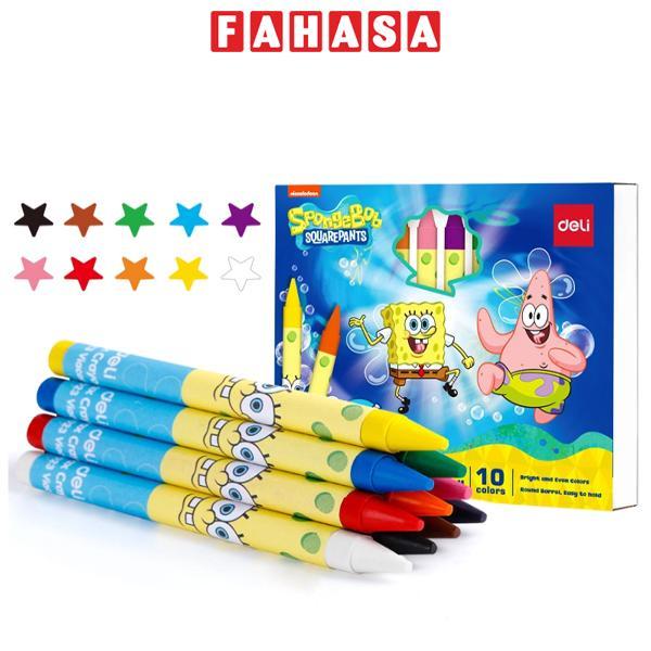 Hộp 10 Bút Sáp Màu - Hình Bọt Biển Spongebob - Deli EC219-10