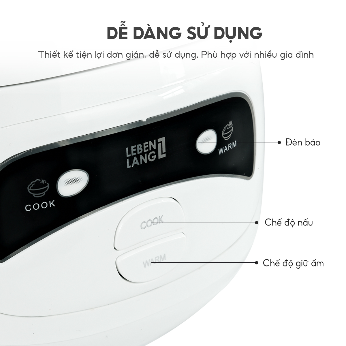Nồi cơm điện Lebenlang LBL0585, dung tích 1 lít, công suất 350W, thiết kế đơn giản, bảo hành 2 năm - hàng chính hãng