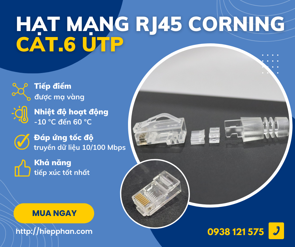 Đầu bấm mạng RJ45 UTP CAT6 - Corning - Hàng nhập khẩu