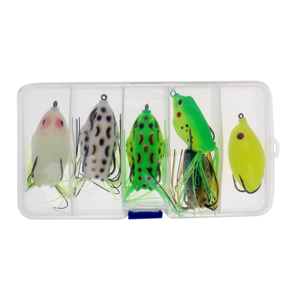 6 Pieces Hollow Frog Fishing Lures Soft Topwater Baits with Tackle Box for Bass Snakehead Saltwater Freshwater Fishing
