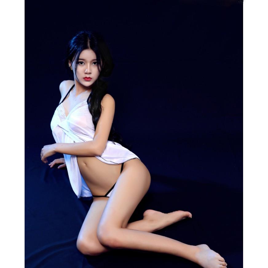 Váy ngủ sexy cổ V khoét sâu phối ren gợi cảm