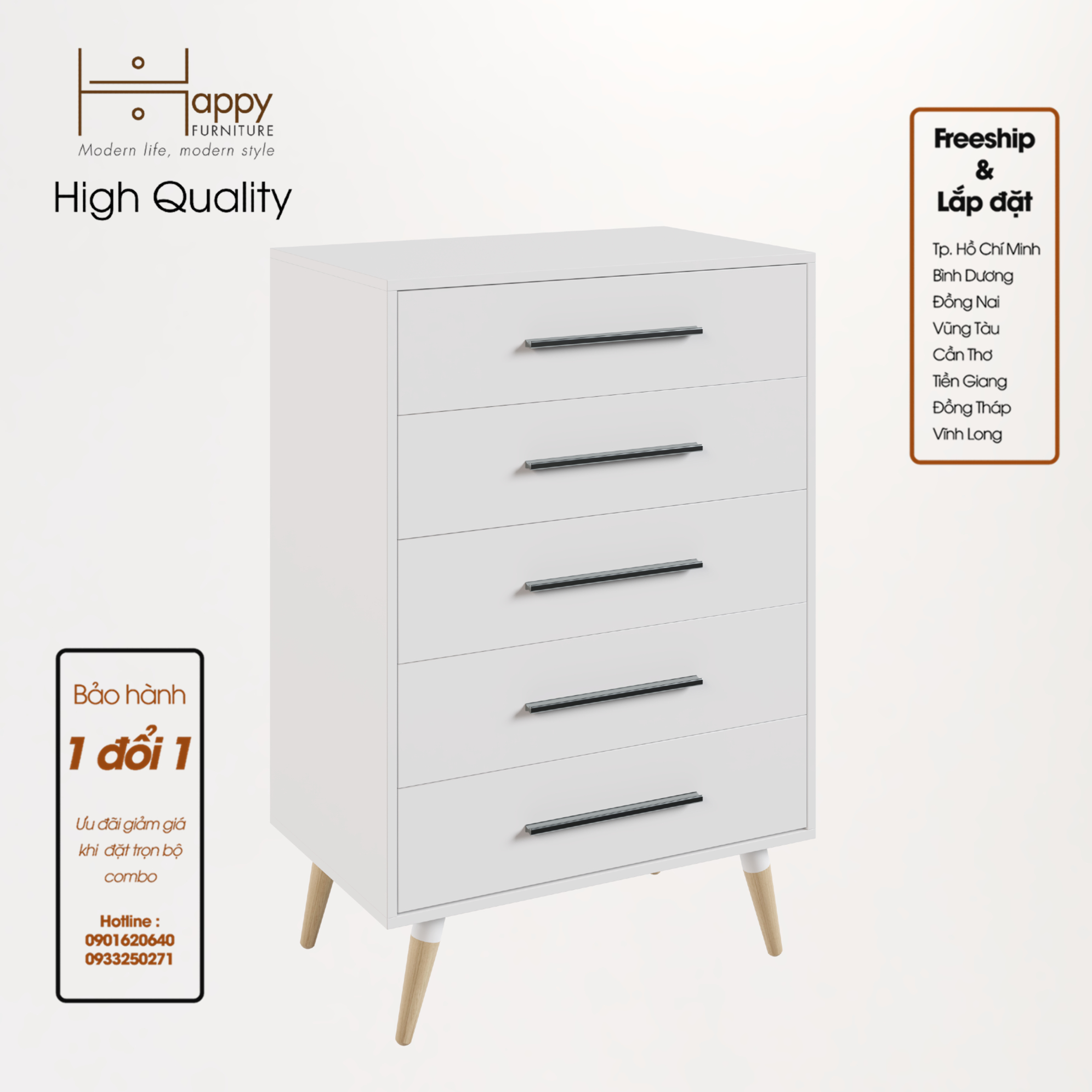 [Happy Home Furniture] OSRI, Tủ đụng đồ 5 ngăn - chân gỗ chéo ,  80cm x 50cm x 120cm ( DxRxC), THK_023