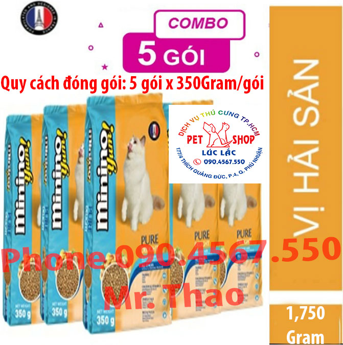 Combo 4 gói thức ăn cho mèo Minino Yum 350gr - Tặng 1 gói cùng loại