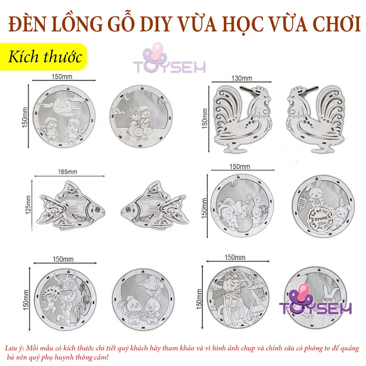 Đồ chơi lồng đèn trung thu DIY bằng gỗ Toysem vừa lắp ghép, tô màu, chơi rước đèn - Quà tặng sinh nhật trung thu cho bé