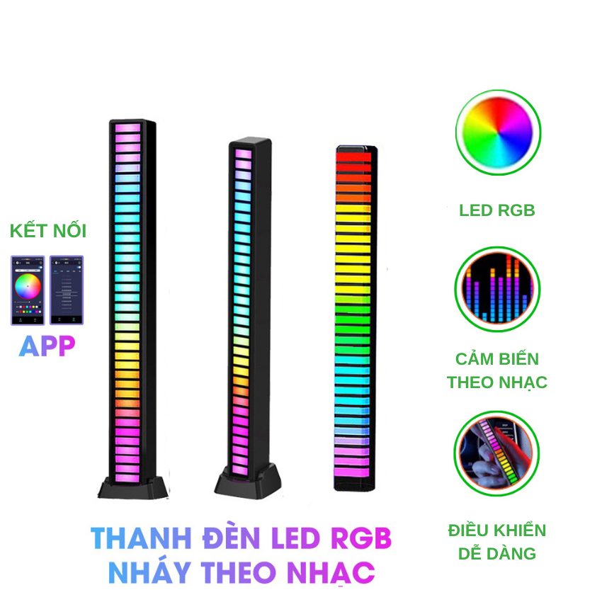 Thanh đèn LED RGB nháy theo nhạc có kết nối app điều khiển có pin sạc, Đèn TikTok trang trí decor 16 triệu màu cảm ứng âm thanh siêu nhạy