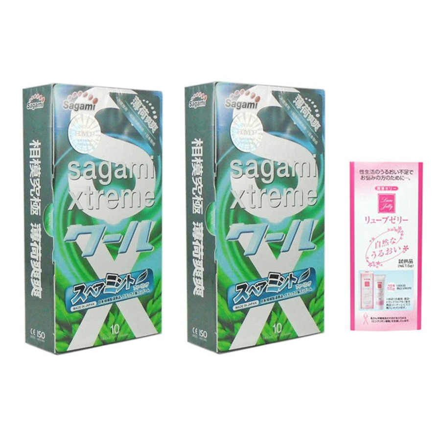 Combo 2 Hộp BCS Bạc Hà Mát Lạnh Sagami Xtreme Spearmint (10 Chiếc/ Hộp) - Hàng Chính Hãng 100% - Tặng Kèm Gel Jex - Che Tên Sản Phẩm